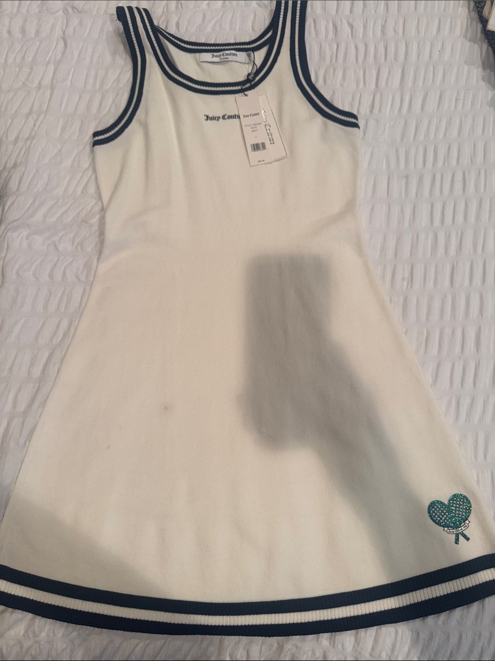 Juicy Couture Cream Tank Dress with Navy Trim and Teal Heart